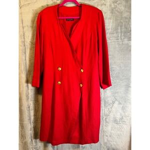 Vintage Spenser Jeremy Red Wrap Dress Women's Size M 80s Gold‎ Button Wool Blend
